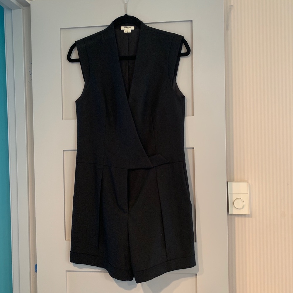 Helmet Lang black smoking wool tuxedo romper sz 2